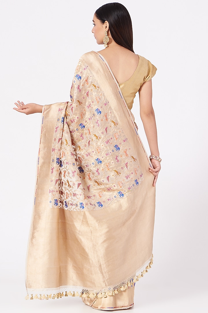 Ivory Banarasi Silk Wedding Saree by Mint n oranges at Pernia's Pop Up Shop