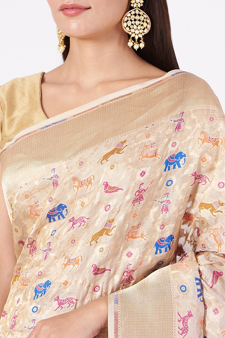 Ivory Banarasi Silk Wedding Saree by Mint n oranges at Pernia's Pop Up Shop