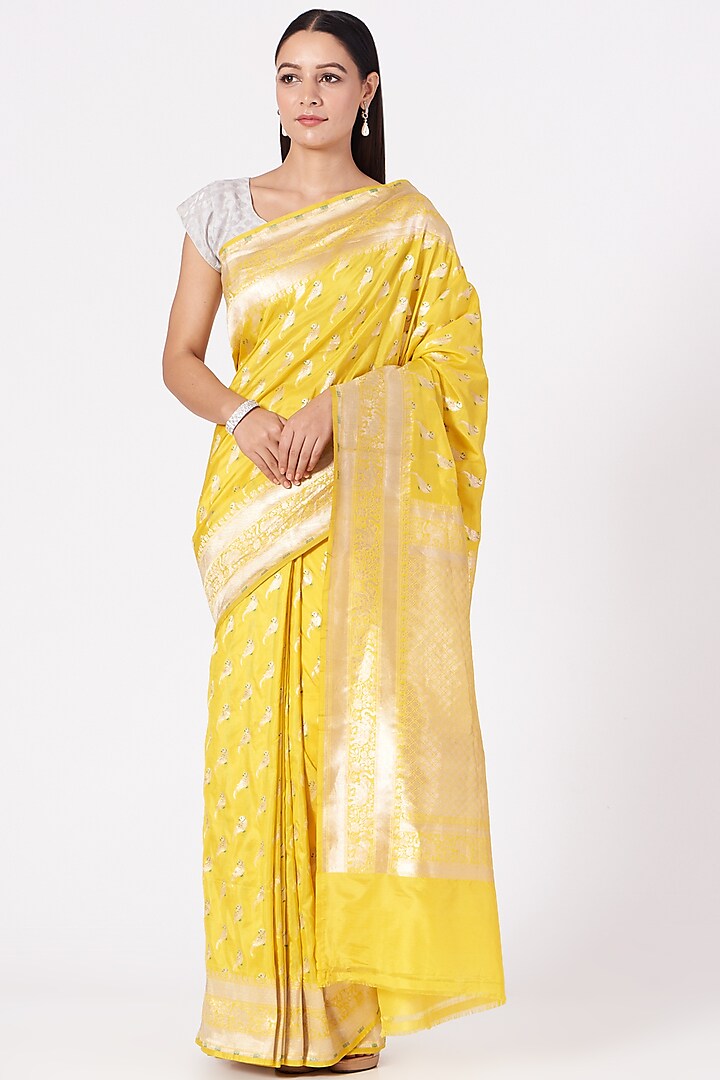 Yellow Banarasi Silk Saree by Mint n oranges