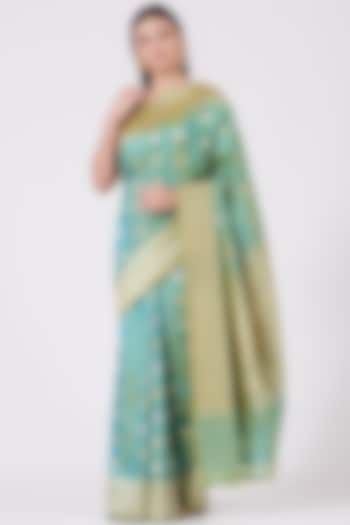 Mint Green Banarasi Silk Saree Set by Mint N Oranges