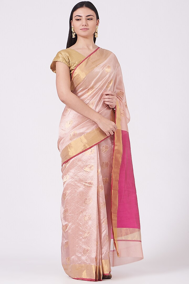 Blush Pink Chanderi Silk Saree Set by Mint N Oranges