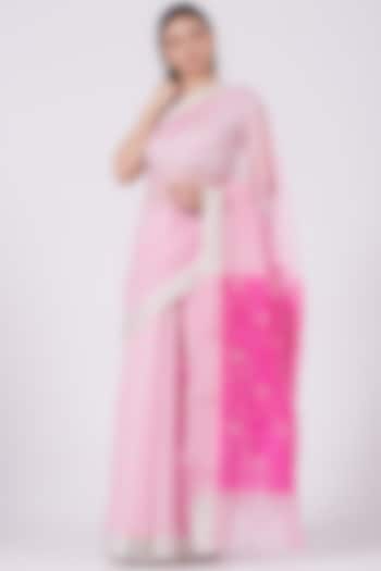 Grey & Pink Pure Chanderi Zari Work Saree Set by Mint N Oranges