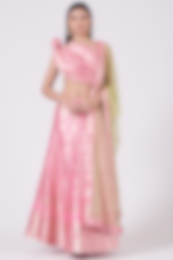 Pink Handwoven Banarasi Silk Lehenga Set by Mint N Oranges