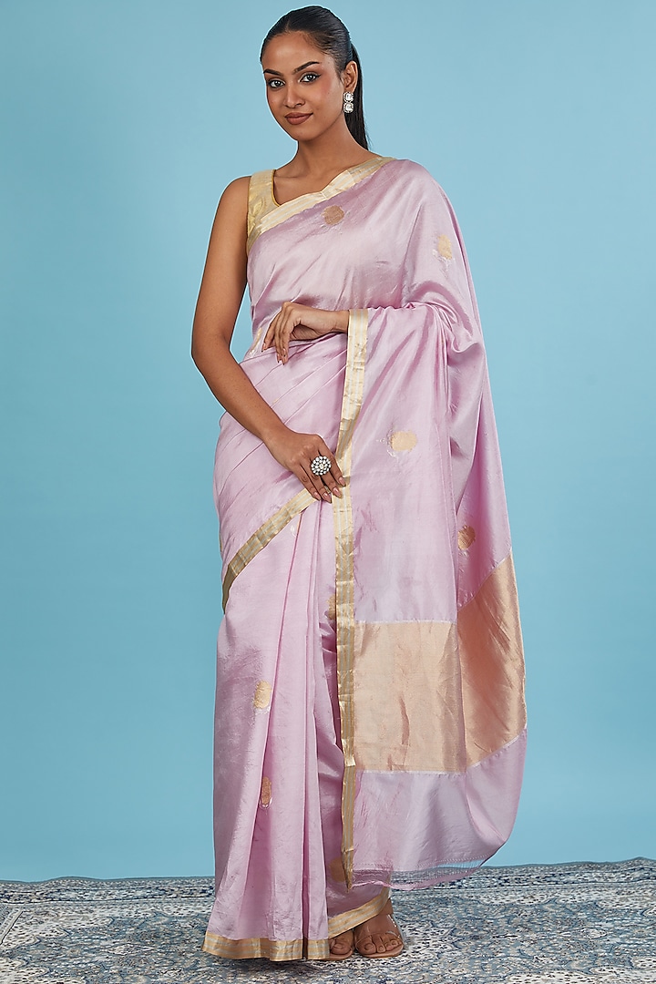 Mauve Pure Banarasi Silk Handwoven Saree Set by Mint N Oranges
