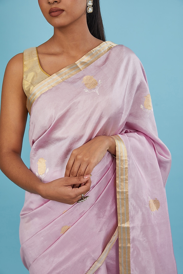 Mauve Pure Banarasi Silk Handwoven Party Wear Saree Set by Mint N Oranges at Pernia's Pop Up Shop