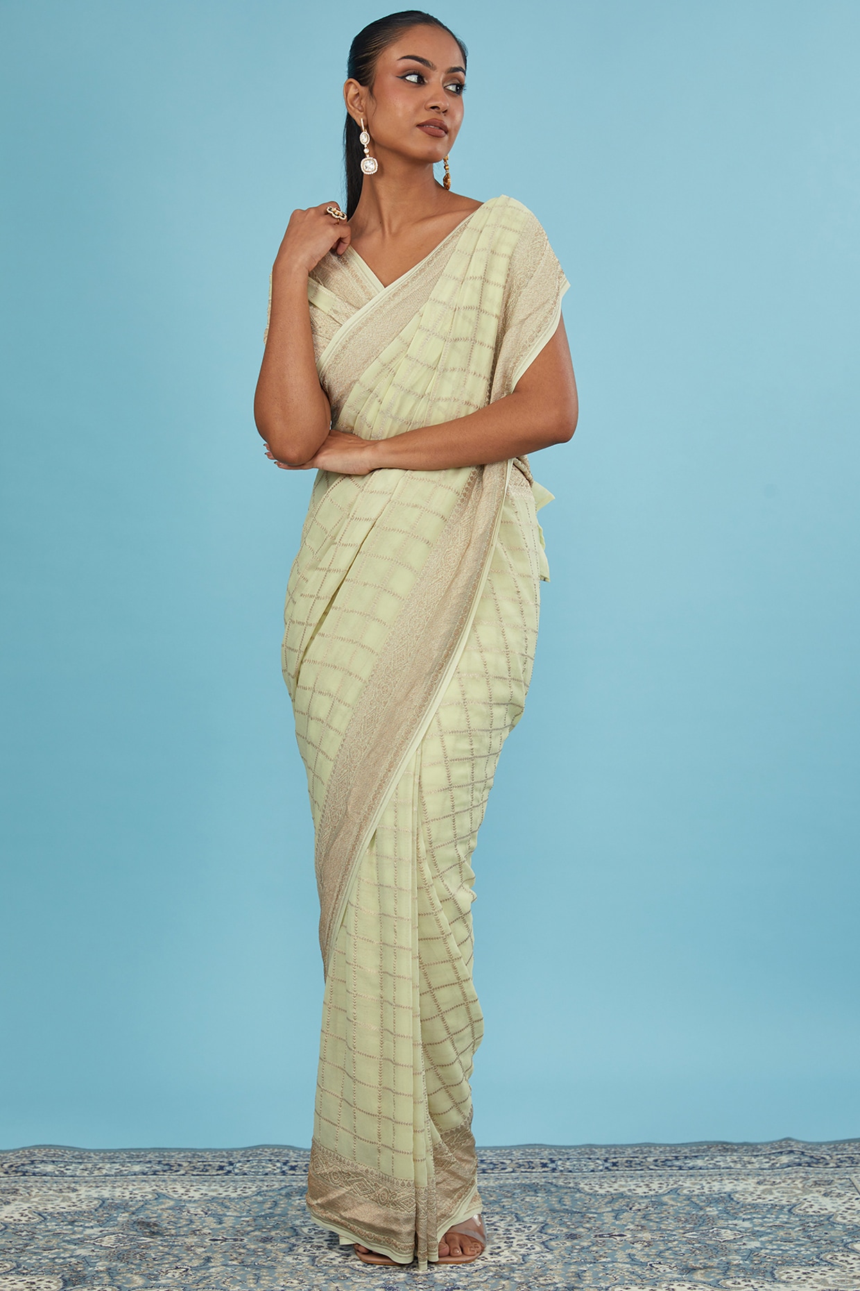 Yellow Pure Silk Georgette Gota Patti Saree | Taneira Online Store