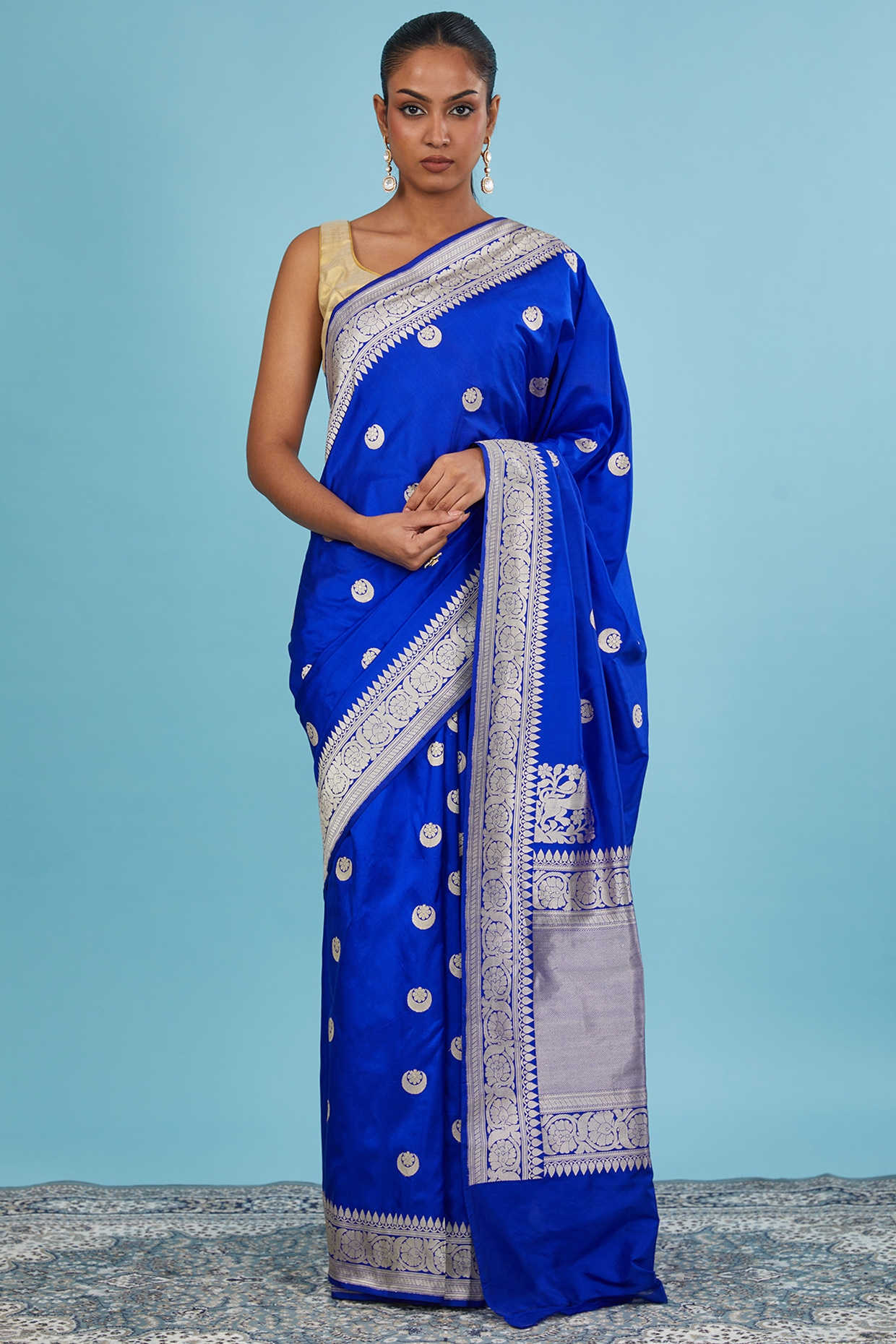 Buy cosfic Woven Kanjivaram Pure Silk Light Blue Sarees Online @ Best Price  In India | Flipkart.com