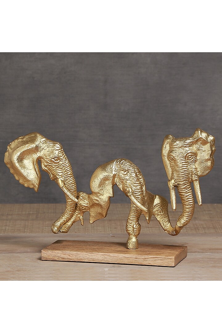 Gold Wooden & Aluminium Elephant Head Sculpture by Manor House