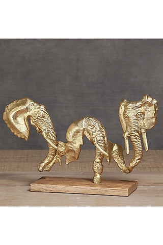 Gold Wooden & Aluminium Elephant Head Sculpture by Manor House