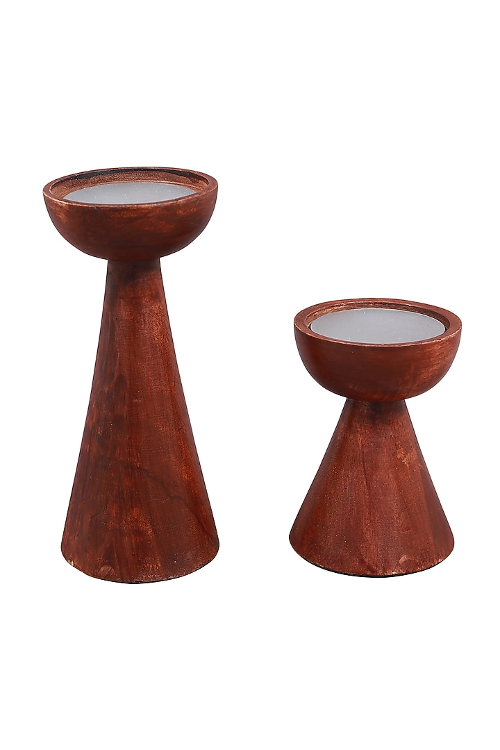 Brown Wood Conical Candle Holder by Manor House at Pernia's Pop Up Shop