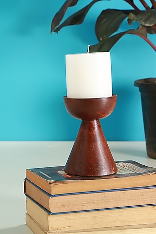 Brown Wood Conical Candle Holder by Manor House