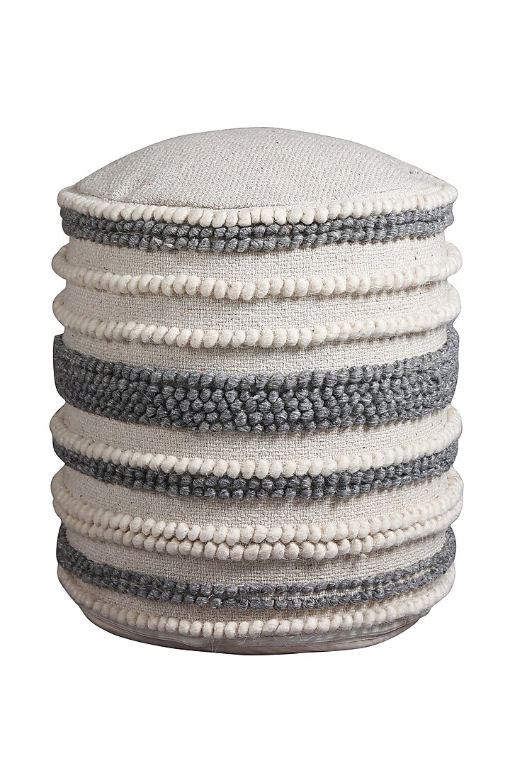 White & Grey Striped Pouf by Manor House at Pernia's Pop Up Shop