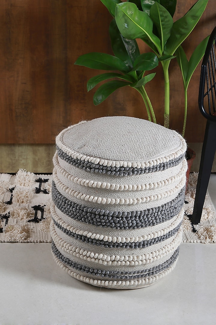 White & Grey Striped Pouf by Manor House at Pernia's Pop Up Shop