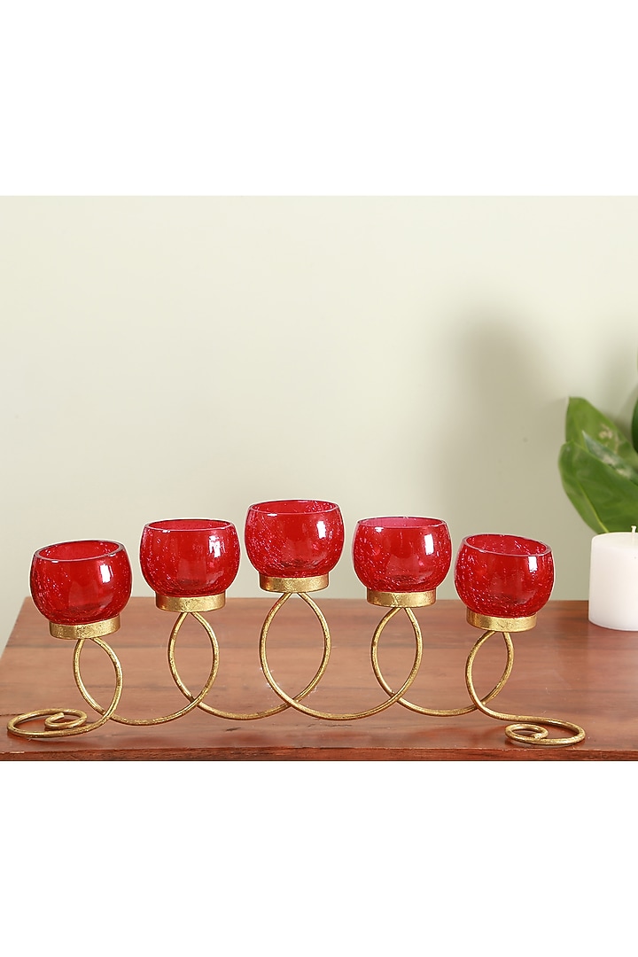Red Iron & Glass Handcrafted Candle Holder by Manor House at Pernia's Pop Up Shop