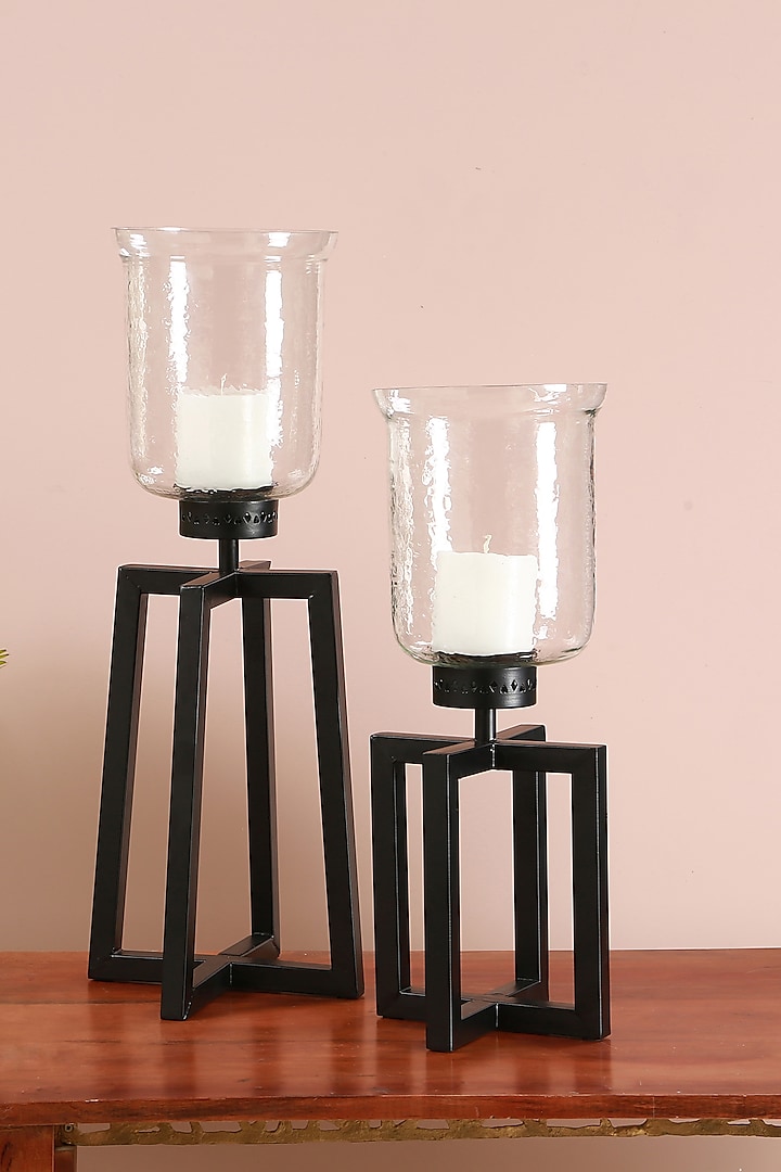 Black Iron & Glass Candle Holder by Manor House
