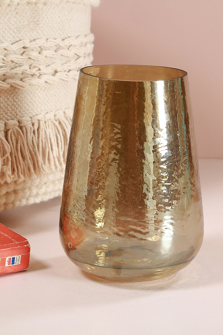 Gold Vase In Grey Glass by Manor House