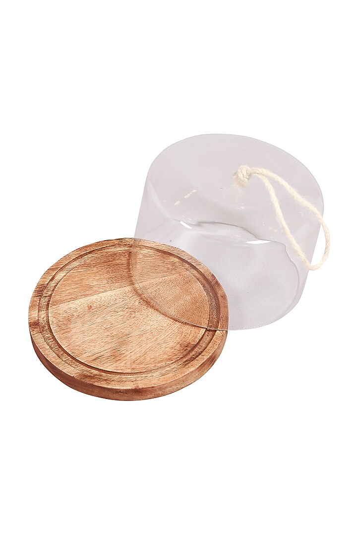 Clear Glass Dome With Brown Wood Base by Manor House at Pernia's Pop Up Shop