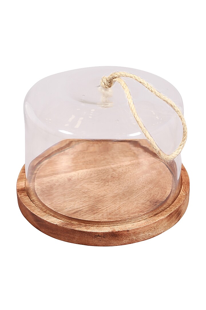 Clear Glass Dome With Brown Wood Base by Manor House at Pernia's Pop Up Shop