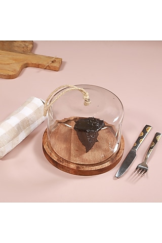 Clear Glass Dome With Brown Wood Base by Manor House