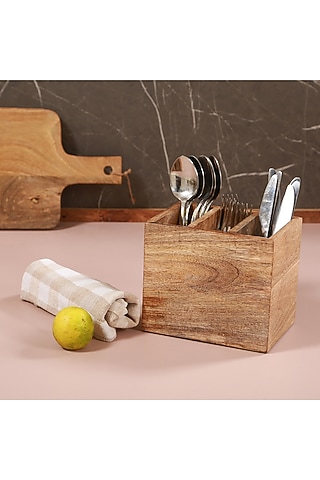 Brown Mango Wood Cutlery Holder by Manor House