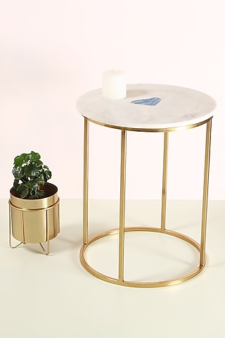 White Iron, Marble, & Agate Stone End Table by Manor House