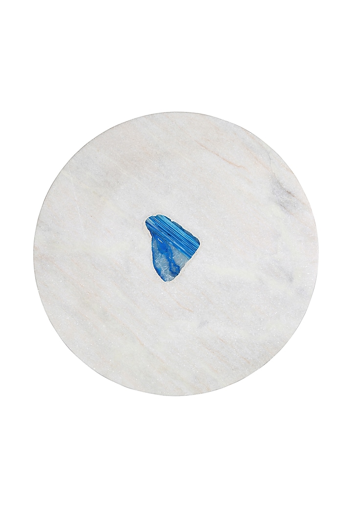 White End Table In Iron, Marble, & Agate Stone by Manor House at Pernia's Pop Up Shop