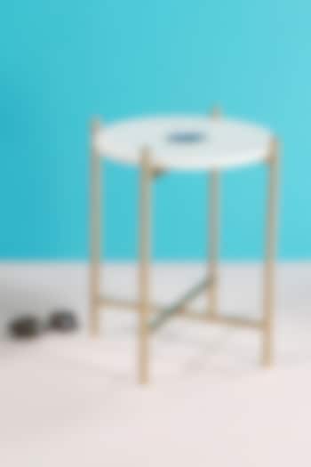 White End Table In Iron, Marble, & Agate Stone by Manor House at Pernia's Pop Up Shop