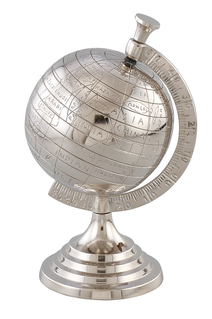 Silver Metal Globe Showpiece by Manor House at Pernia's Pop Up Shop