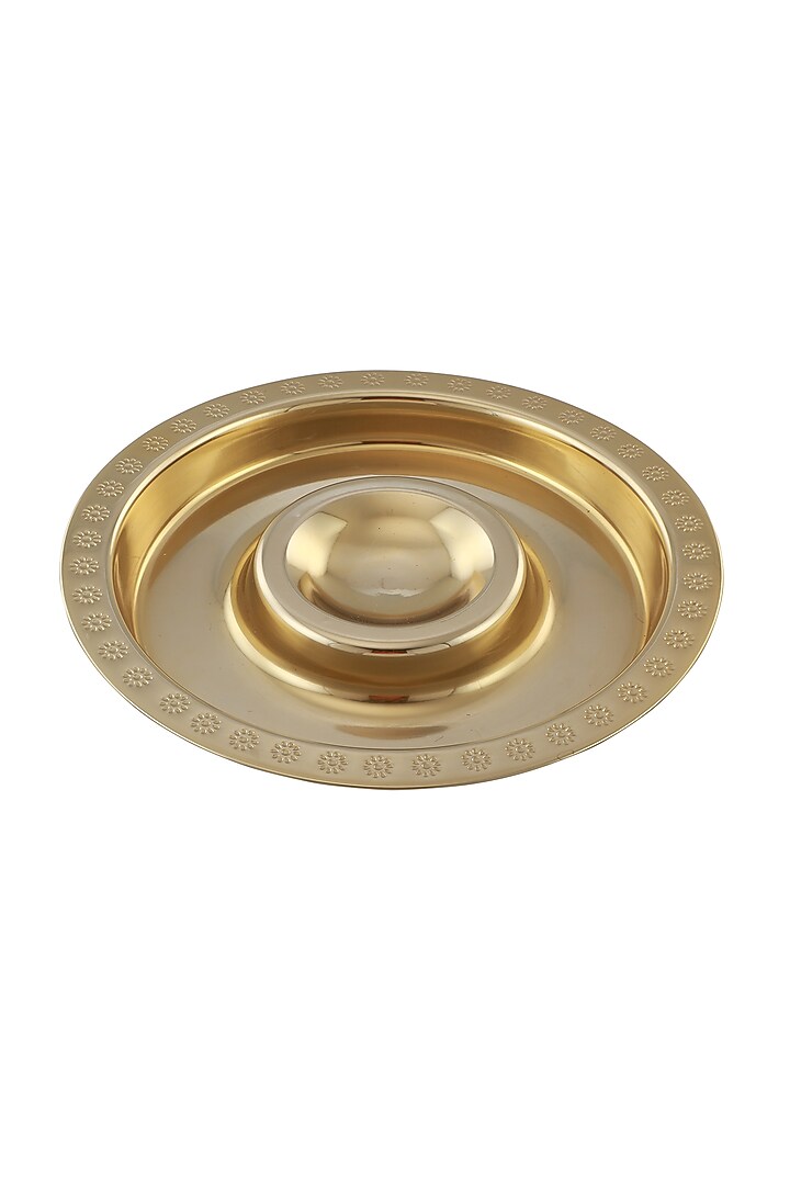 Gold Stainless Steel Chip & Plate (Set of 2) by Manor House at Pernia's Pop Up Shop