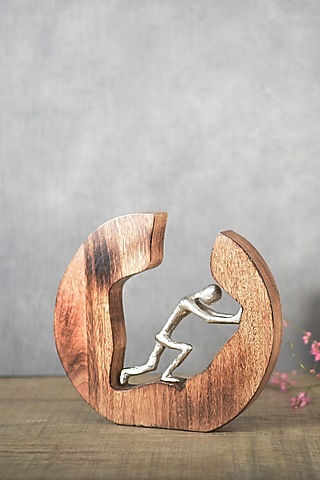 Brown Aluminium & Wood Sculpture by Manor House
