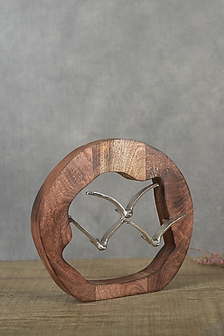 Brown Wood & Aluminum Bird Flying Sculpture by Manor House