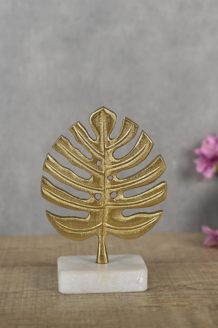 Gold Stone & Aluminum Handcrafted Leaf Sculpture by Manor House at Pernia's Pop Up Shop