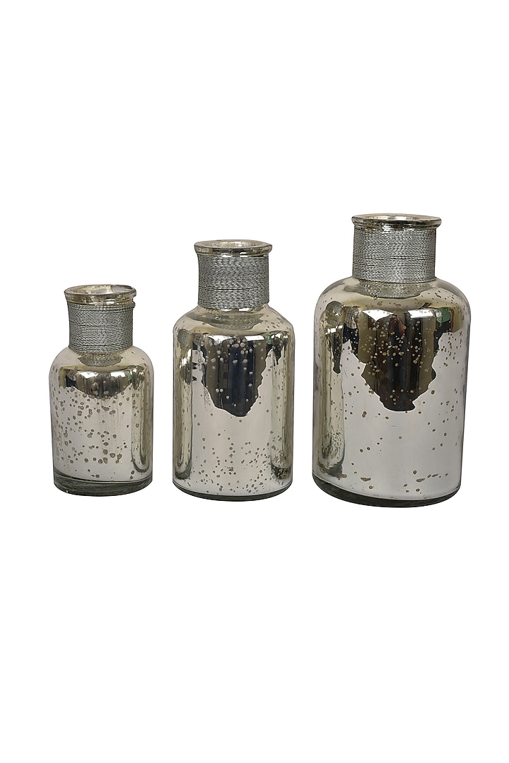 Silver Mercury Shiny Glass Tonic Bottles (Set of 3) by Manor House at Pernia's Pop Up Shop