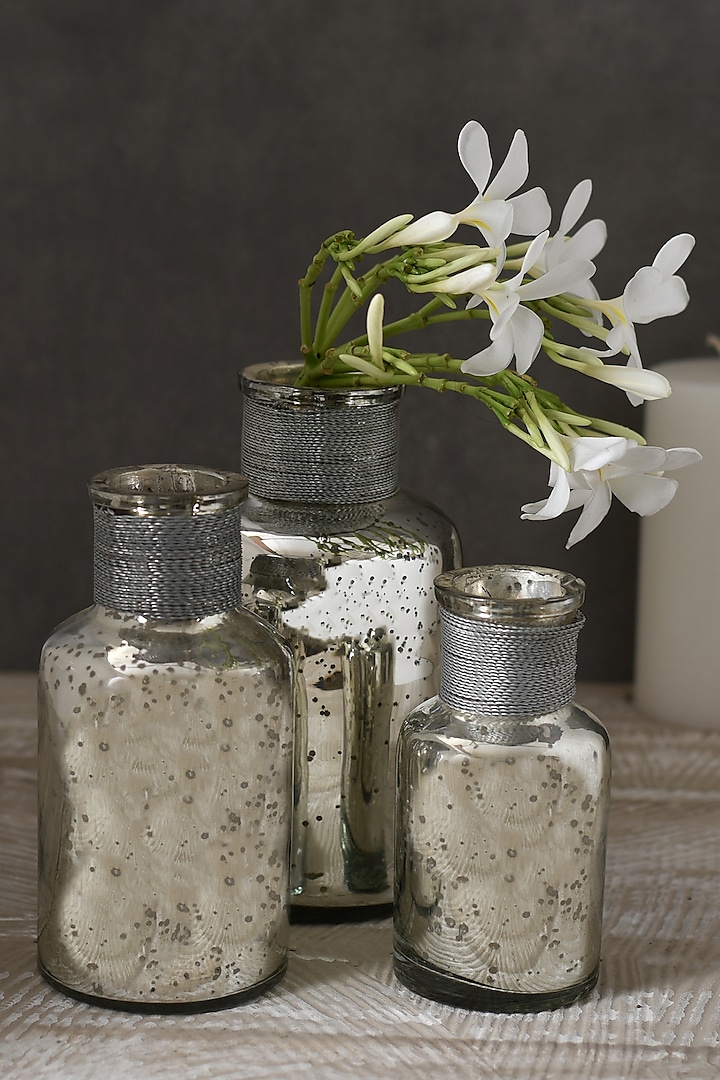 Silver Mercury Shiny Glass Tonic Bottles (Set of 3) by Manor House