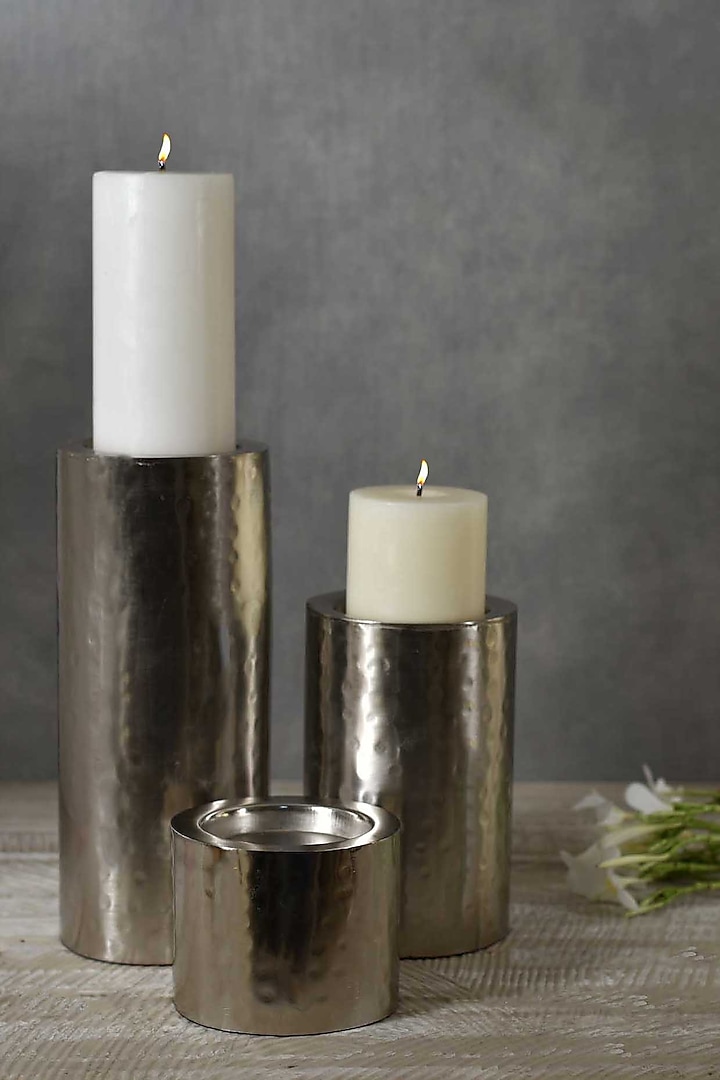 Nickel Iron Pillar Candle Holders (Set of 3) by Manor House
