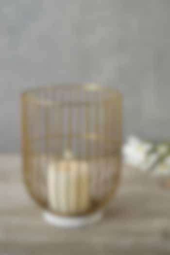 Gold Basket Pillar Candle Holder by Manor House