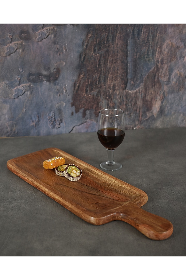 Brown Mango Wood Rectangle Grooved Platter by Manor House