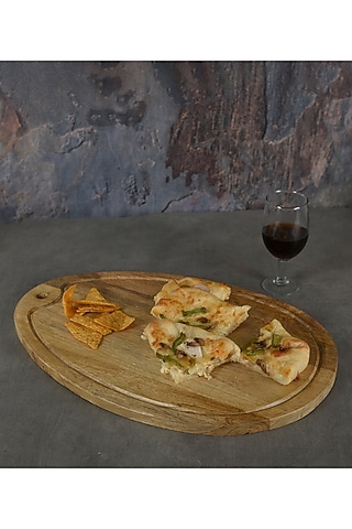 Brown Mango Wood Oval Grooved Platter by Manor House