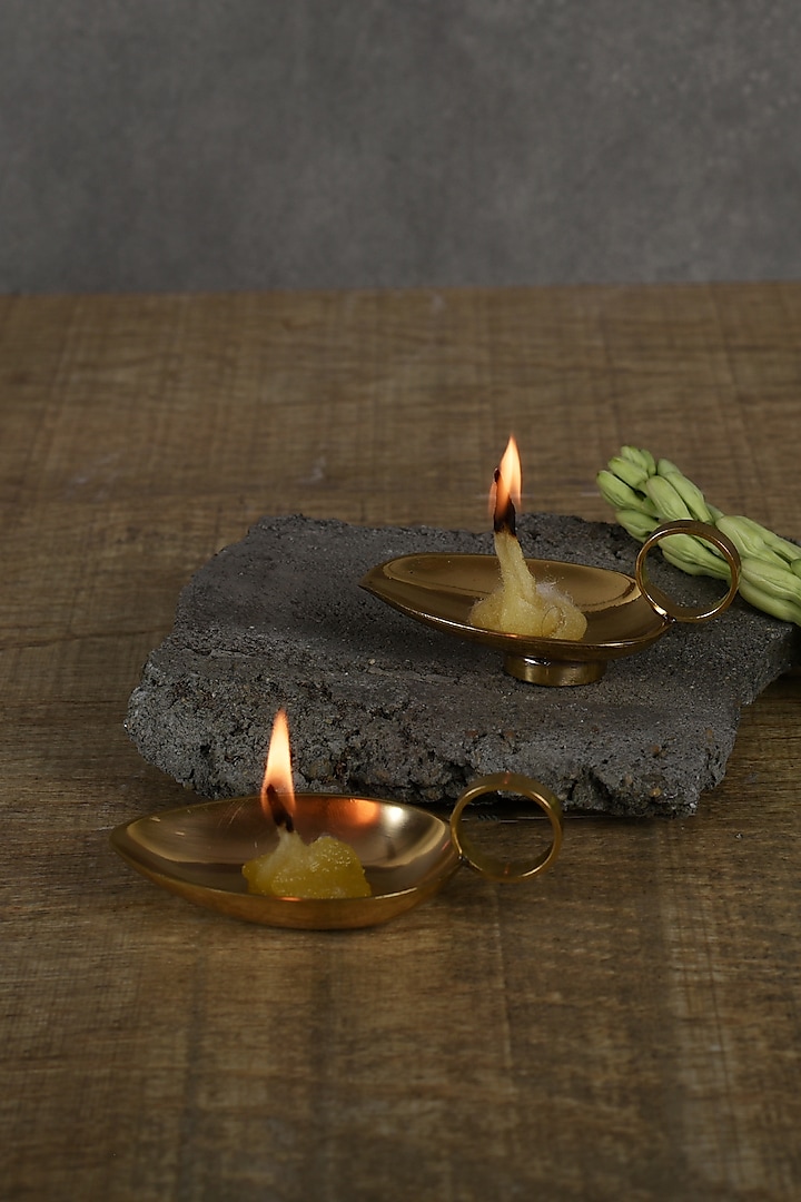 Gold Spoon-Shaped Diya Holder by Manor House