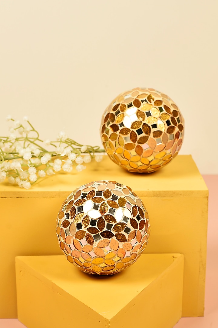 Gold Finish Mosaic Mirror Decorative Balls by Manor House
