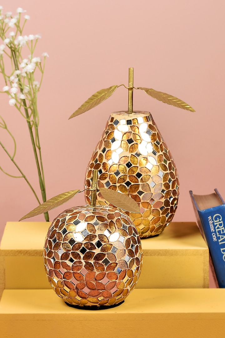 Yellow Mosaic Mirror Pear & Apple Decorative (Set of 2) by Manor House at Pernia's Pop Up Shop