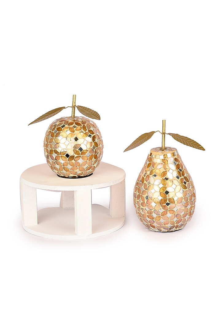 Yellow Mosaic Mirror Pear & Apple Decorative (Set of 2) by Manor House at Pernia's Pop Up Shop