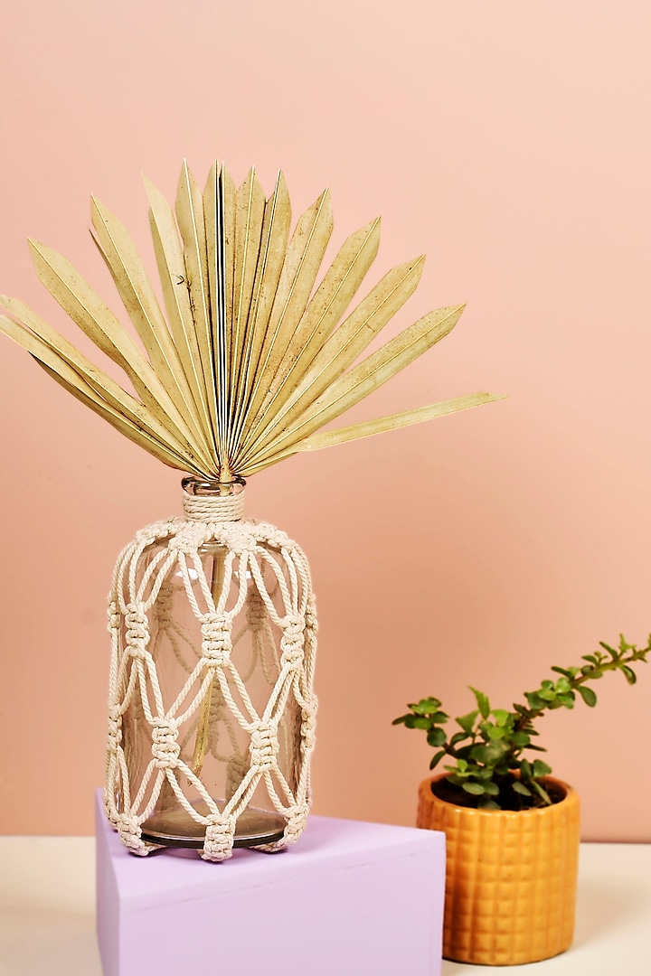 Clear Glass Finish Macrame Bottle Decor by Manor House