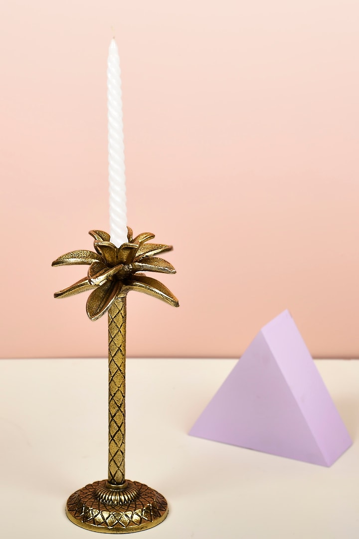 Antique Gold Palm Tree Pillar Candle Holder by Manor House at Pernia's Pop Up Shop