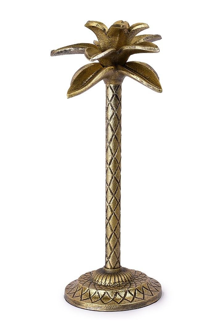 Antique Gold Palm Tree Pillar Candle Holder by Manor House at Pernia's Pop Up Shop