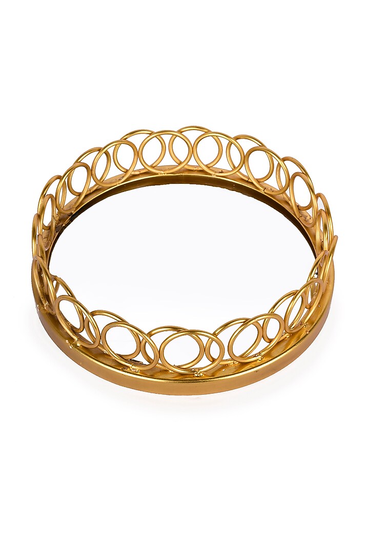 Gold Finish Decorative Iron Tray With Mirror by Manor House at Pernia's Pop Up Shop