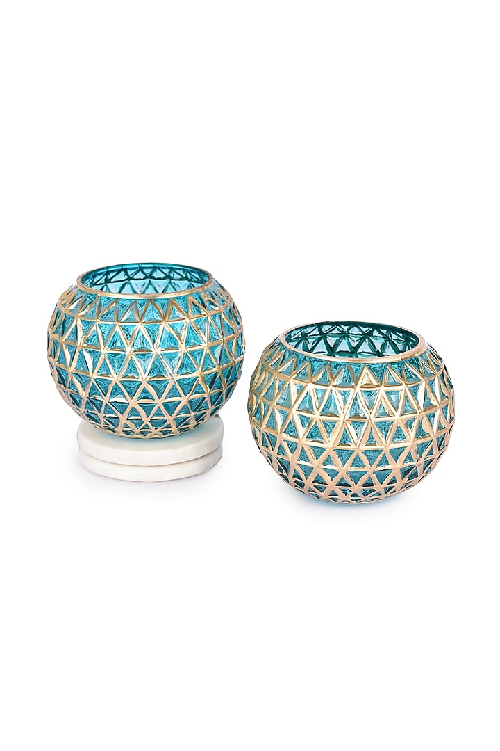 Blue & Gold Glass Bowls (Set of 2) by Manor House at Pernia's Pop Up Shop
