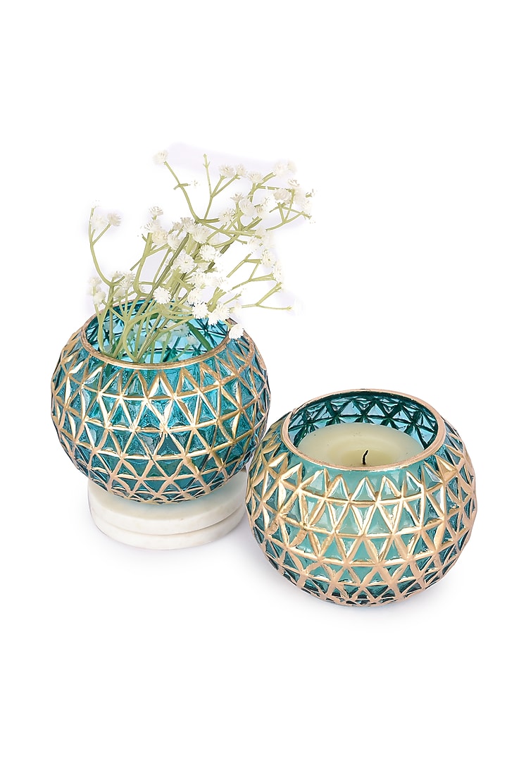 Blue & Gold Glass Bowls (Set of 2) by Manor House at Pernia's Pop Up Shop
