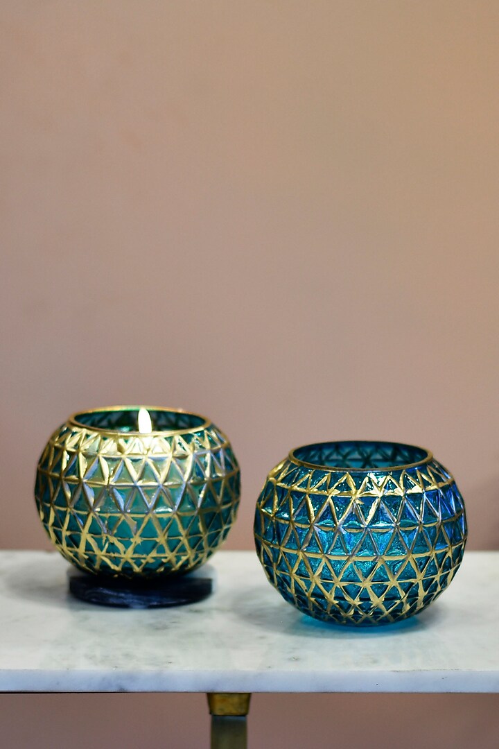 Blue & Gold Glass Bowls (Set of 2) by Manor House at Pernia's Pop Up Shop
