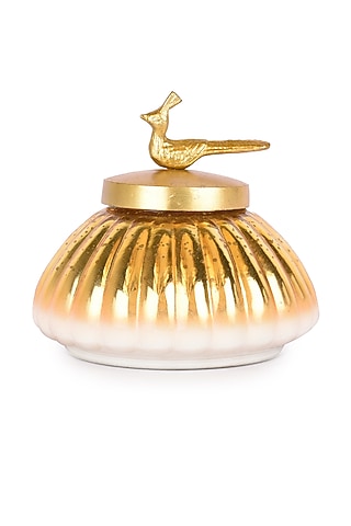 Gold Finish Roshni Mercury Glass Jar With Peacock Lid by Manor House